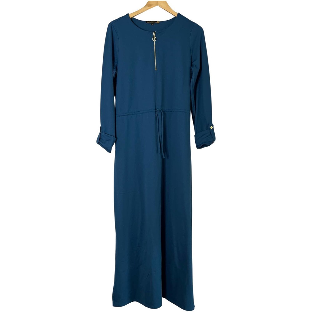 AMBERNOON II by Dr. Erum Ilyas SunSavvy UPF50 Maxi Dress Mallard Blue S